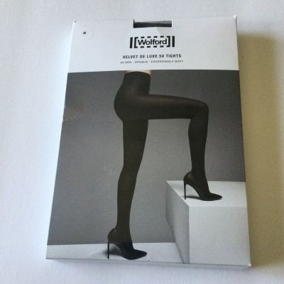 WOLFORD Velvet De Luxe 50 Tights Black Size Medium NWT